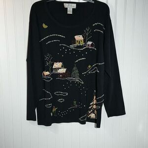 Lisa International Sweater Women’s 2Xlarge Black Ugly Christmas Sequins Beaded